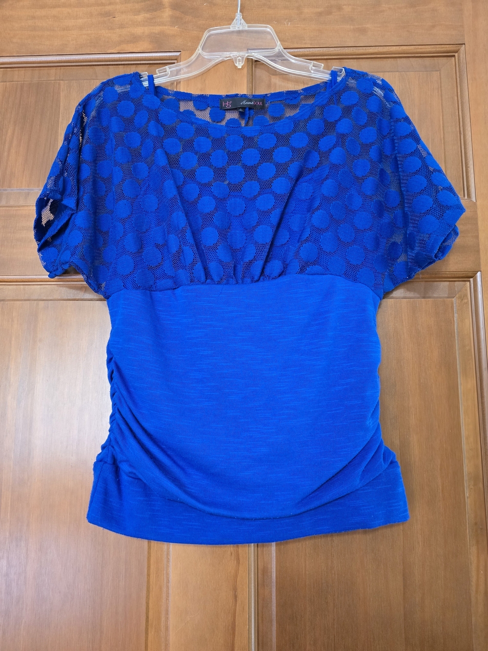 HeartSoul Royal Blue Short Sleeve Lace Yoke Top